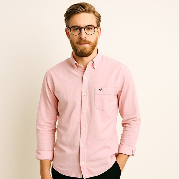 Hollister Men's Button Front Casual Long Sleeve Pink Shirt Size XL - Picture 1 of 7